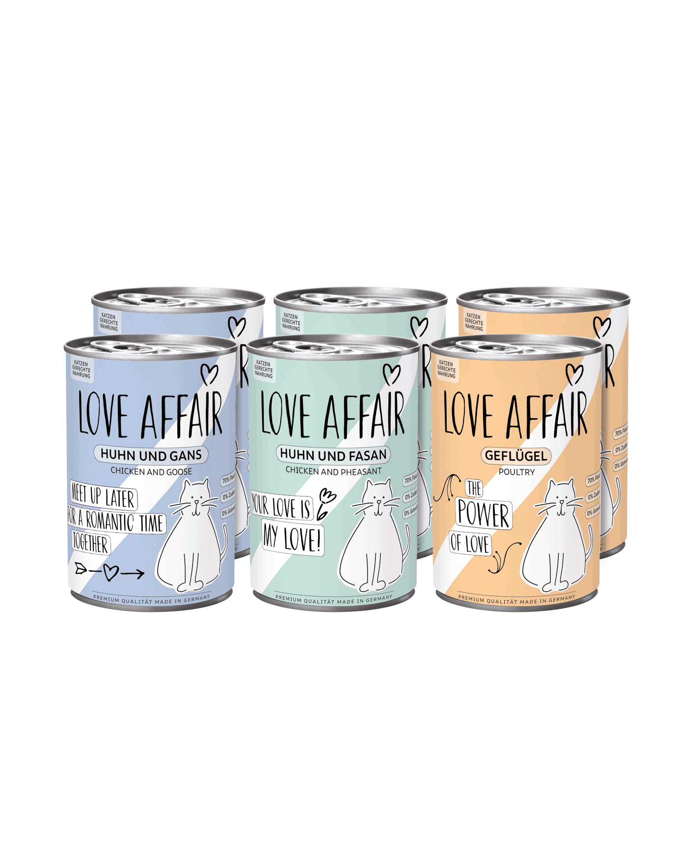 Love Affair Mix-Tray 400 Gramm, 2x Huhn&Fasan, 2x Huhn&Gans, 2x Geflügel